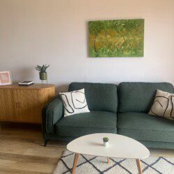 cosy living room with nice interior design and views over the huge terrace