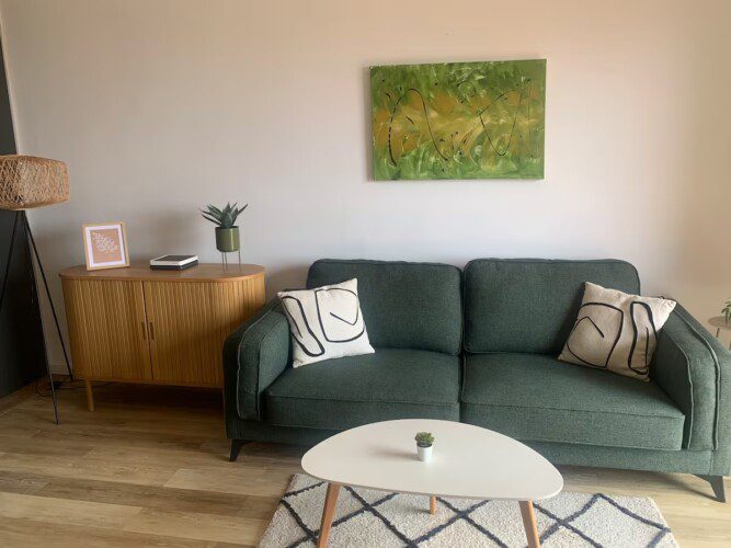 cosy living room with nice interior design and views over the huge terrace